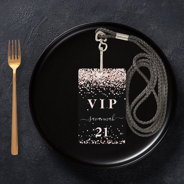 Birthday black rose gold glitter vip ID badge (Creator Uploaded)
