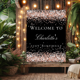 Birthday black rose gold glitter welcome poster