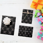 Birthday black rose gold name script minimalist wrapping paper sheet<br><div class="desc">Black background,  rose gold coloured text. Personalise and add a name and age.  A modern hand lettered style script.</div>