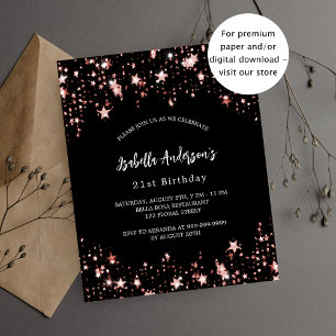 Birthday black rose gold stars invitation