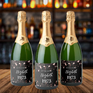 Birthday black rose gold stars sparkling wine label