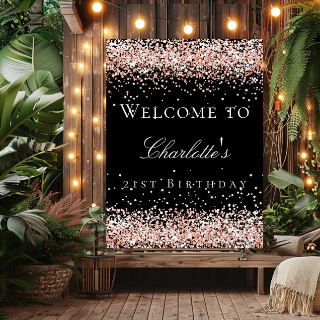 Birthday black rose gold welcome poster (Creator Uploaded)