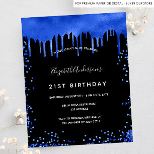 Birthday black royal blue budget invitation flyer