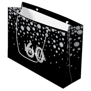 Birthday black silver diamonds monogram large gift bag