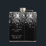 Birthday black silver glitter dust friends hip flask<br><div class="desc">A gift for a girly and glamourous 21st (or any age) birthday party. A stylish black background with elegant faux silver glitter dust. The text: The name is written in white with a modern hand lettered style script. Personalise and add a name, age 21 and a date. Add your own...</div>