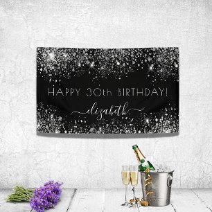 Birthday black silver glitter dust monogram banner