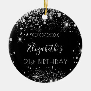 Birthday black silver glitter dust name elegant ceramic tree decoration
