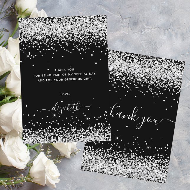 Birthday black silver glitter dust thank you (Creator Uploaded)