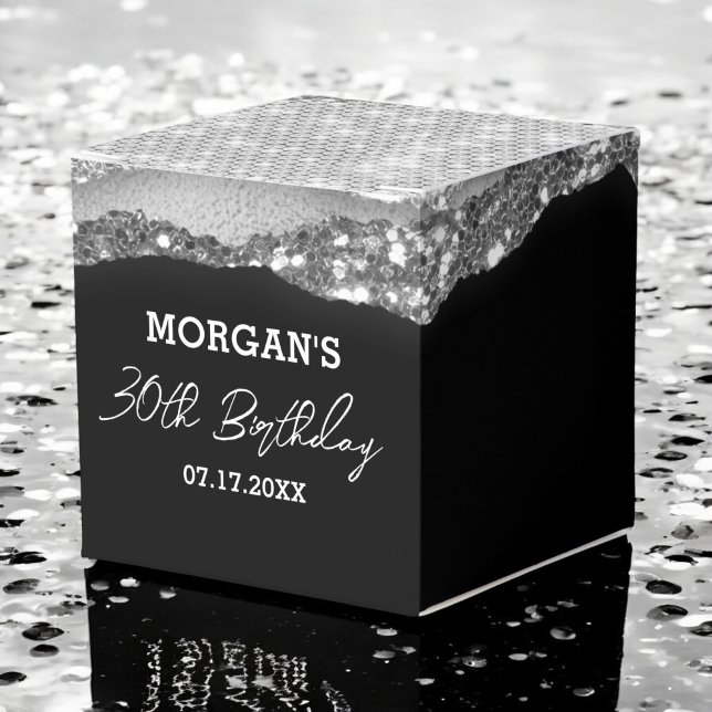 Birthday Black Silver Glitter Name Thank You Favour Box (Creator Uploaded)