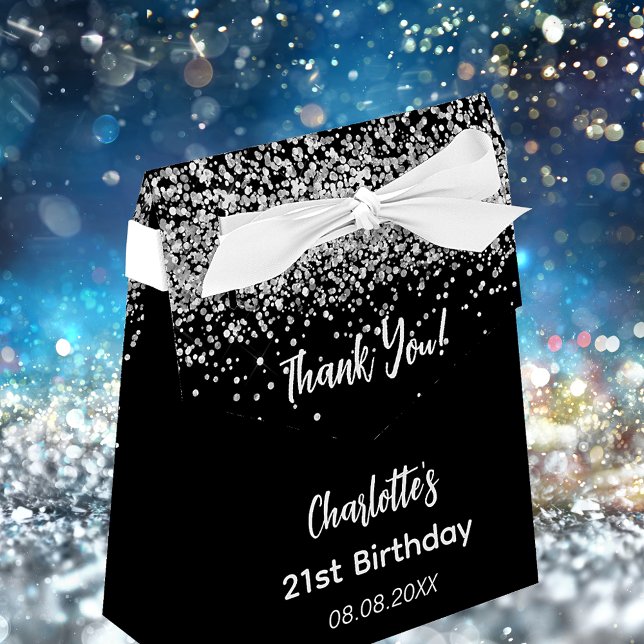 Birthday black silver glitter name thank you favour box (Creator Uploaded)