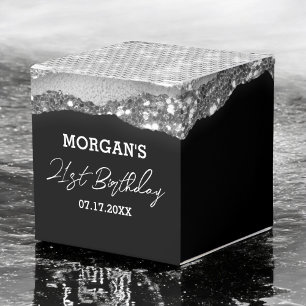 Birthday Black Silver Glitter Name Thank You Favour Box