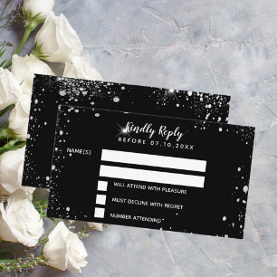 Birthday black silver glitter party RSVP Enclosure Card