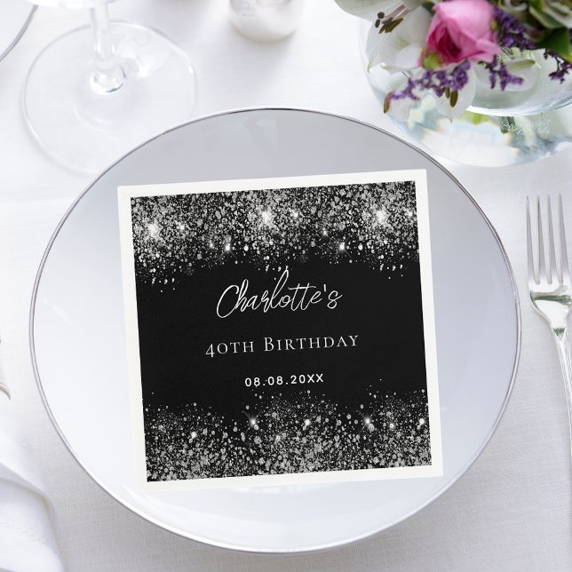 Birthday black silver glitter sparkles napkin (Creator Uploaded)