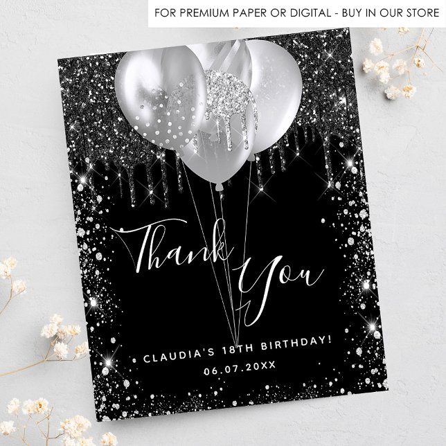 Birthday black silver glitter thank you budget flyer (Creator Uploaded)