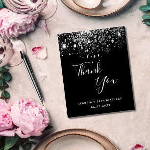 Birthday black silver glitter thank you budget flyer