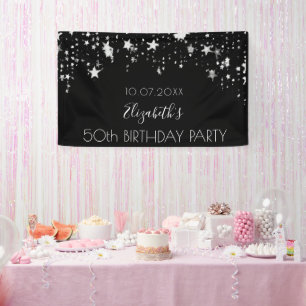 Birthday black silver stars welcome banner