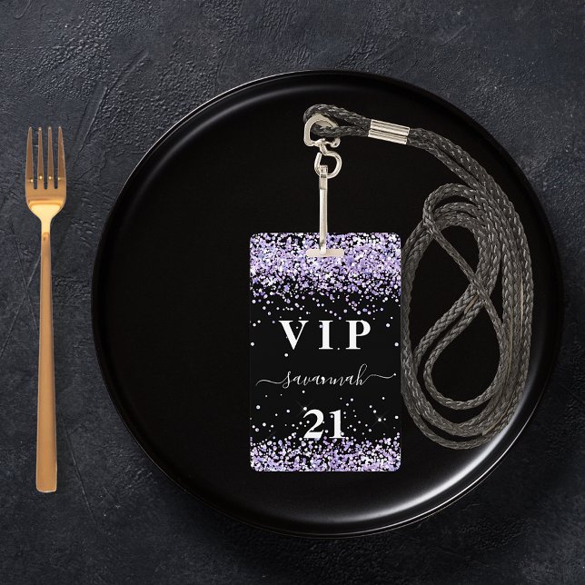 Birthday black violet lavender vip invitation ID badge (Creator Uploaded)