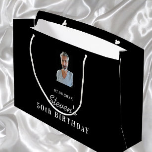Birthday black white custom photo monogram large gift bag