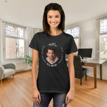 Birthday black white heart photo man myth legend T-Shirt<br><div class="desc">For his girlfrield. A classic black background.   Text: The Man,  The Myth,  The Legend. Personalise and add his name,  age and photo. A heart as photo frame.</div>