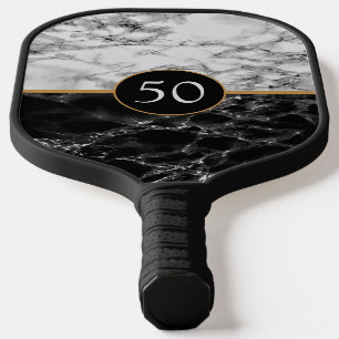 Birthday Black White Marble Pickleball Paddle Gift