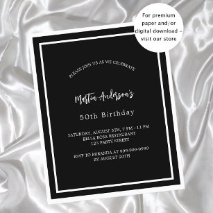 Birthday black white minimalist budget invitation