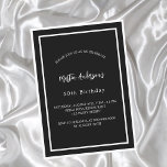 Birthday black white minimalist invitation postcard<br><div class="desc">A modern,  elegant magnetic invitation.  A black background decorated with white frames.  Personalise and add a name and details. White text.</div>