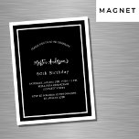 Birthday black white minimalist luxury magnetic invitation<br><div class="desc">A modern,  elegant magnetic invitation.  A black background decorated with white frames.  Personalise and add a name and details. White text.</div>