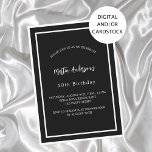 Birthday black white minimalist men guy<br><div class="desc">A modern,  elegant and invitation.  A black background decorated with white frames.  Personalise and add a name and details. White text.</div>