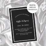 Birthday black white minimalist men guy invitation<br><div class="desc">A modern,  elegant and invitation.  A black background decorated with white frames.  Personalise and add a name and details. White text.</div>
