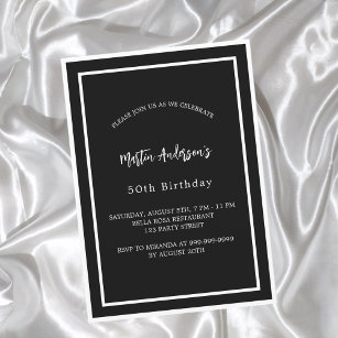 Birthday black white minimalist men guy luxury invitation