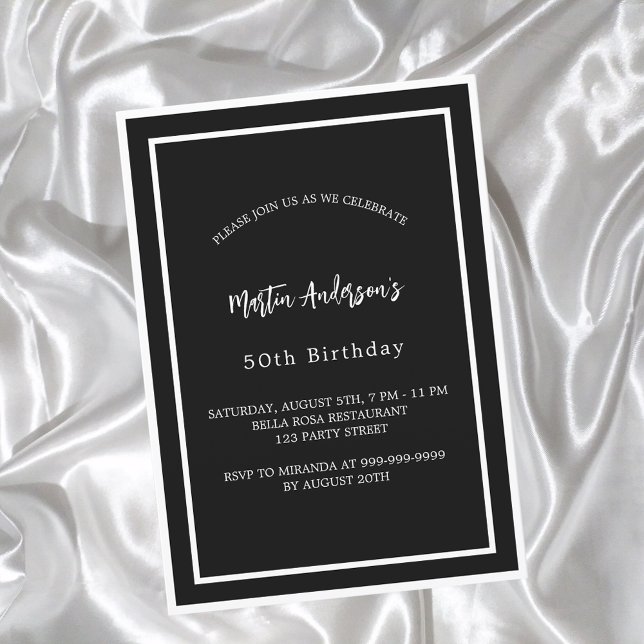 Birthday black white minimalist men guy luxury invitation (Creator Uploaded)