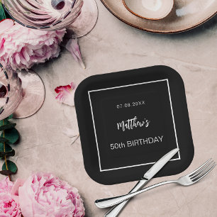 Birthday black white minimalist men guy paper plate