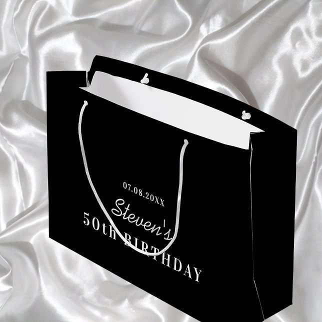 Birthday black white monogram modern minimalist large gift bag (Creator Uploaded)