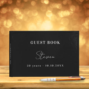 Birthday black white name simple guest book