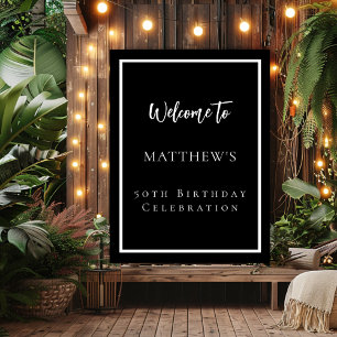 Birthday black white party welcome poster