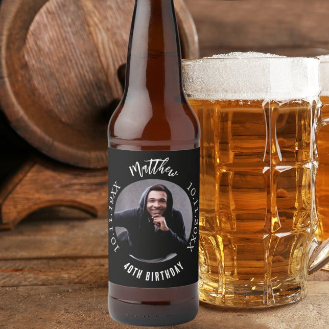 Birthday black white photo beer bottle label (Creator Uploaded)