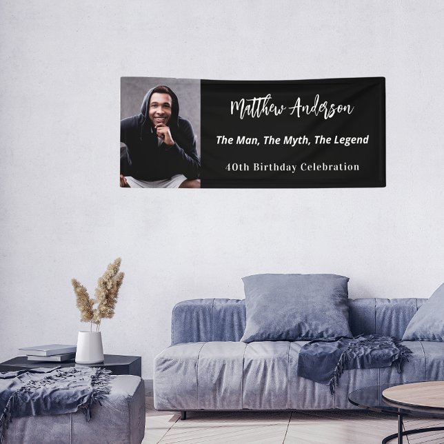Birthday black white photo man myth legend banner (Creator Uploaded)