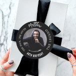 Birthday black white photo man myth legend classic round sticker<br><div class="desc">A classic black background.   Text: The Man,  The Myth,  The Legend. Personalise and add his name,  age and photo.</div>