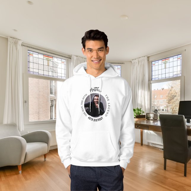 Birthday black white photo man myth legend hoodie (Creator Uploaded)