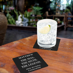 Birthday black white photo man myth legend square paper coaster