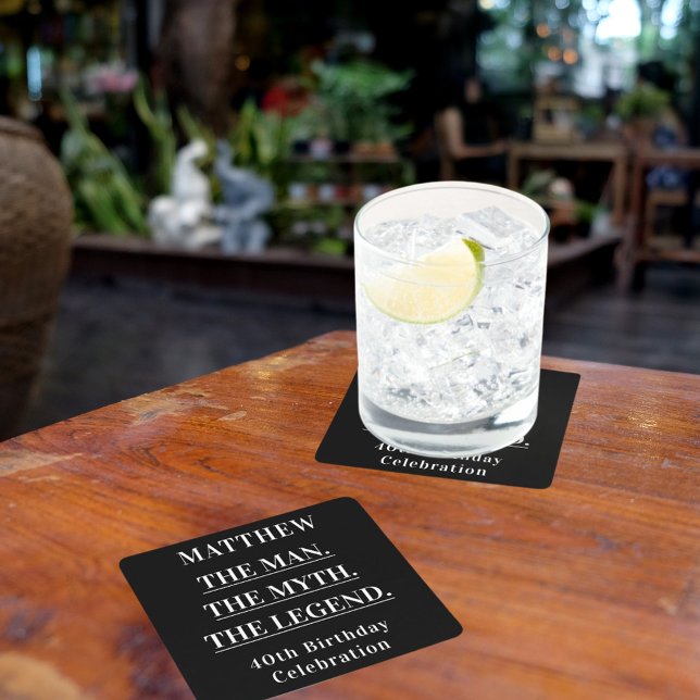 Birthday black white photo man myth legend square paper coaster (Creator Uploaded)