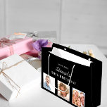 Birthday black white photo name guy large gift bag<br><div class="desc">For a 50th (or any age) birthday.  A classic black background.   Personalise and add 3 of your own photos,  a date,  name and age 50. White text. The name is written with a modern hand lettered style script.</div>
