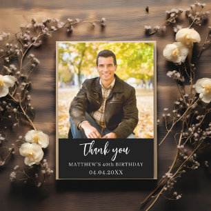 Birthday black white photo simple script thank you card