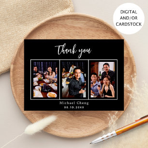 Birthday black white photo thank you card