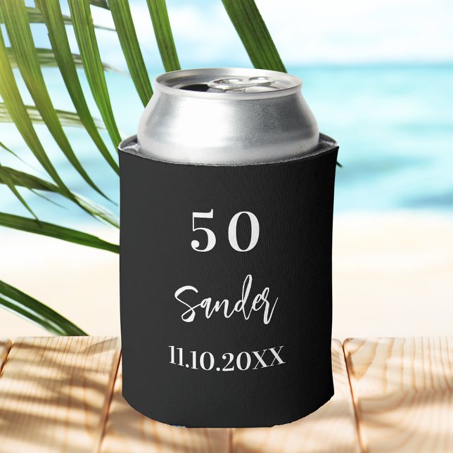 Birthday black white script minimalist can cooler (Creator Uploaded)