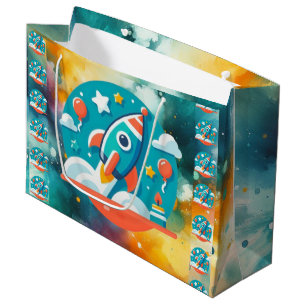 Birthday Blastoff: Rocket Ship Adventure Pattern Large Gift Bag