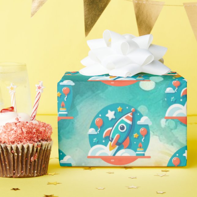 Birthday Blastoff: Rocket Ship Adventure Pattern Wrapping Paper (Birthday Party)