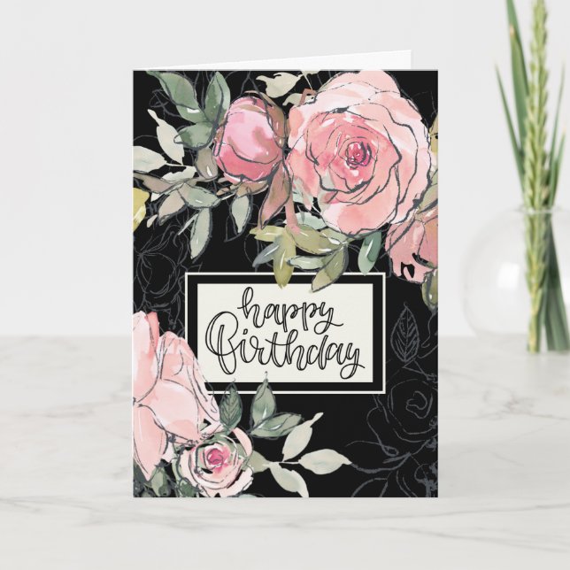 Birthday Blessing Bible Verse Pink Flowers Card (Front)
