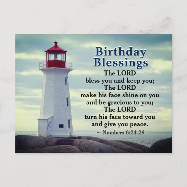 Birthday Blessings Numbers 6:24-26 Lighthouse Postcard (Front)
