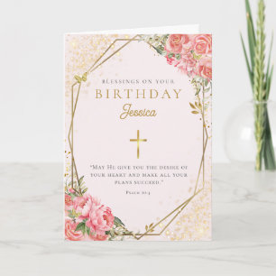 Birthday Blessings Pink Floral Greeting Card